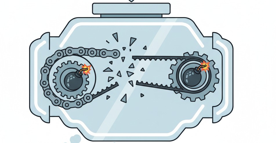 Illustrazione Obsolescenza programmata: come catene e cinghie vengono sacrificate da BMW, Audi e Mercedes